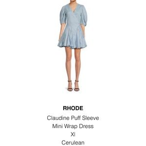 Rhode Claudine Puff Sleeve Mini Wrap Dress - Cerulean (light blue) - XL - NWT